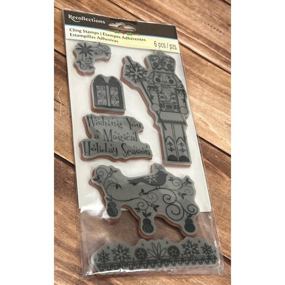 Recollections Cling Stamps Set Of 6 Holiday Designs Rubber STAMPS - Picture 3 of 3
